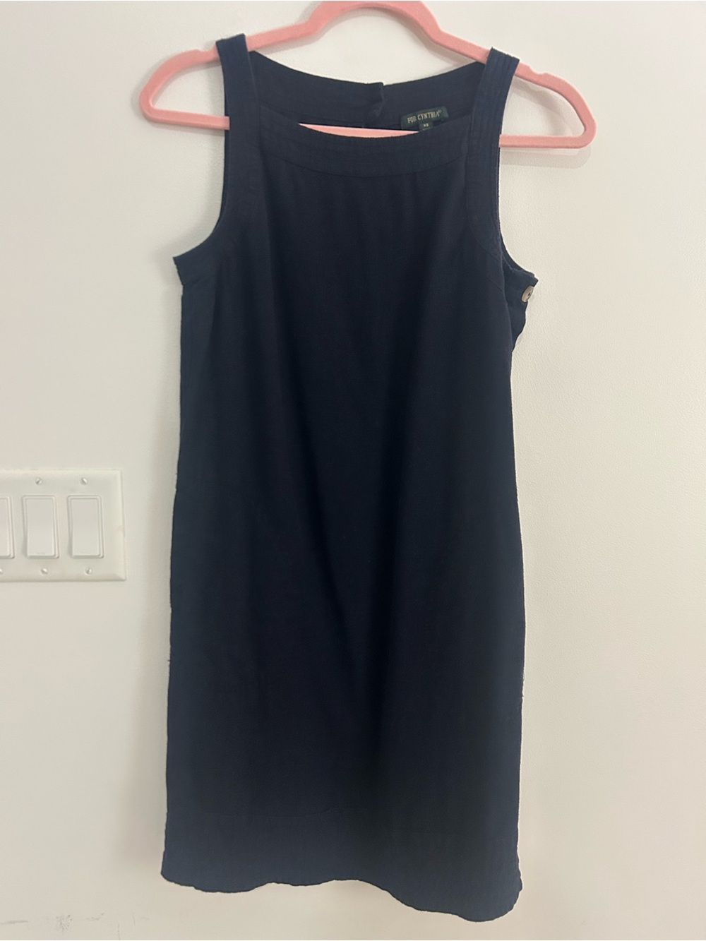For Cynthia Womens XS Navy Linen Blend Sleeveless Shift Dress Side Buttons